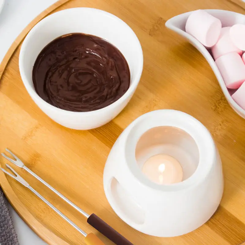 Kitchen gadgets chocolate warmer ceramic cheese chocolate fondue set
