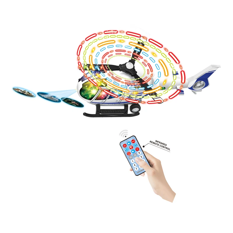 Children Play B/O Electric Universal Police Helicopter Toy Aircraft With 8 Flashing Lights Music Front Projection Toys For Kids