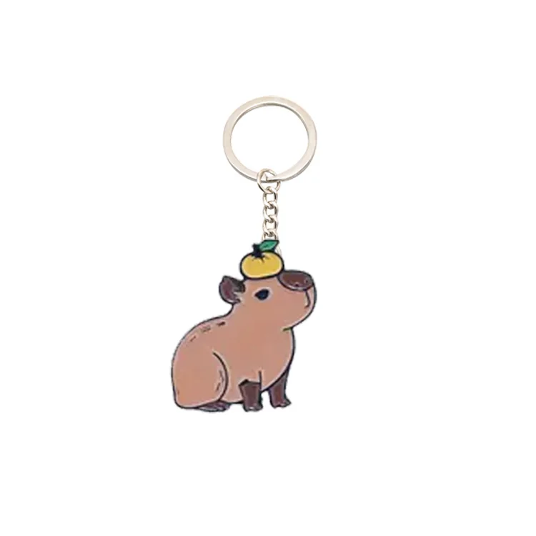 Wholesale Factory Cute Capybara Orange Enamel Keychain Llavero Custom Logo Animal Capy Key  Heart Capybara Keychains Keyring
