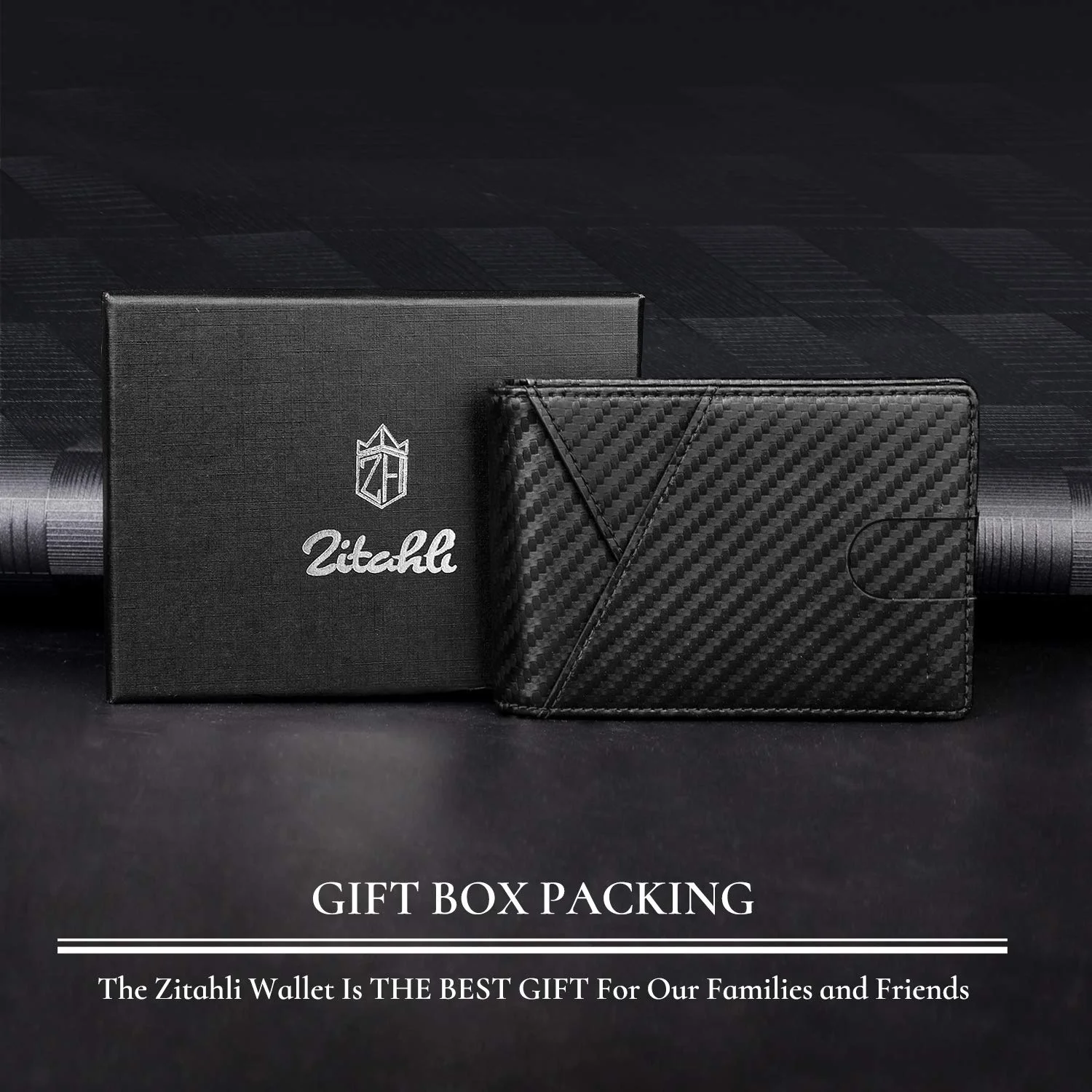 
Amazon hot sale multifunction slim genuine carbon fiber smooth leather rfid id credit card holder money clip wallet for men 