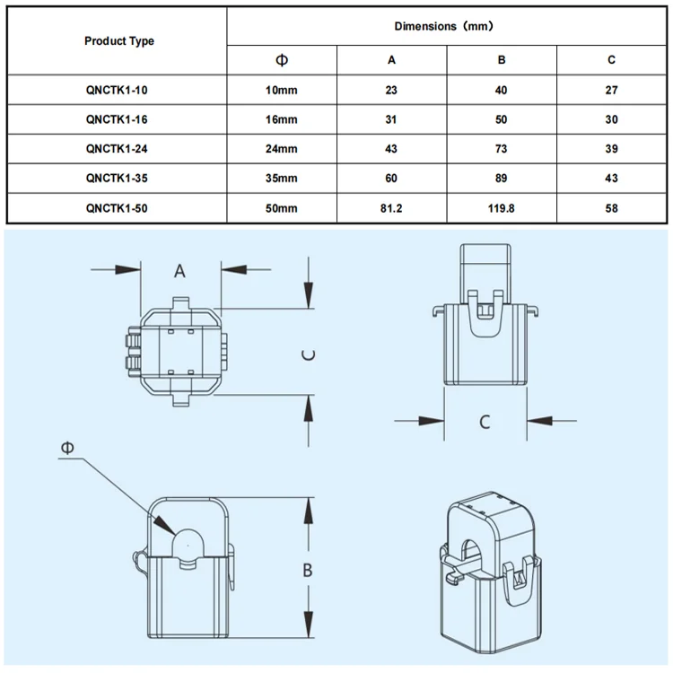 Split Core Current Transformer QNCTK1-16 5A 10A 20A 50A 100A 333mV 100mV 0.5 Class ac ct split core current sensor transformer
