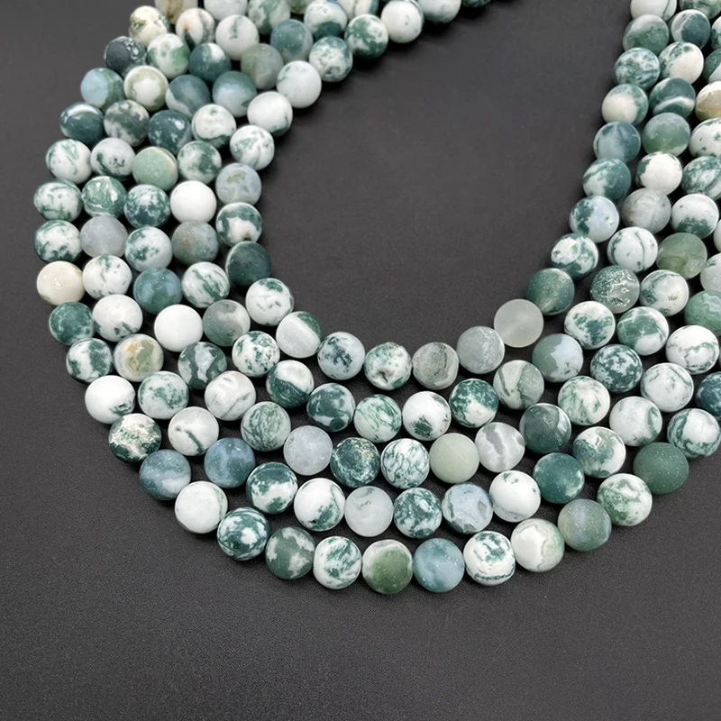 Gorgeous Beads for Jewelry Making Matte Frosted Tree Agate Loose Gemstone Round Beads