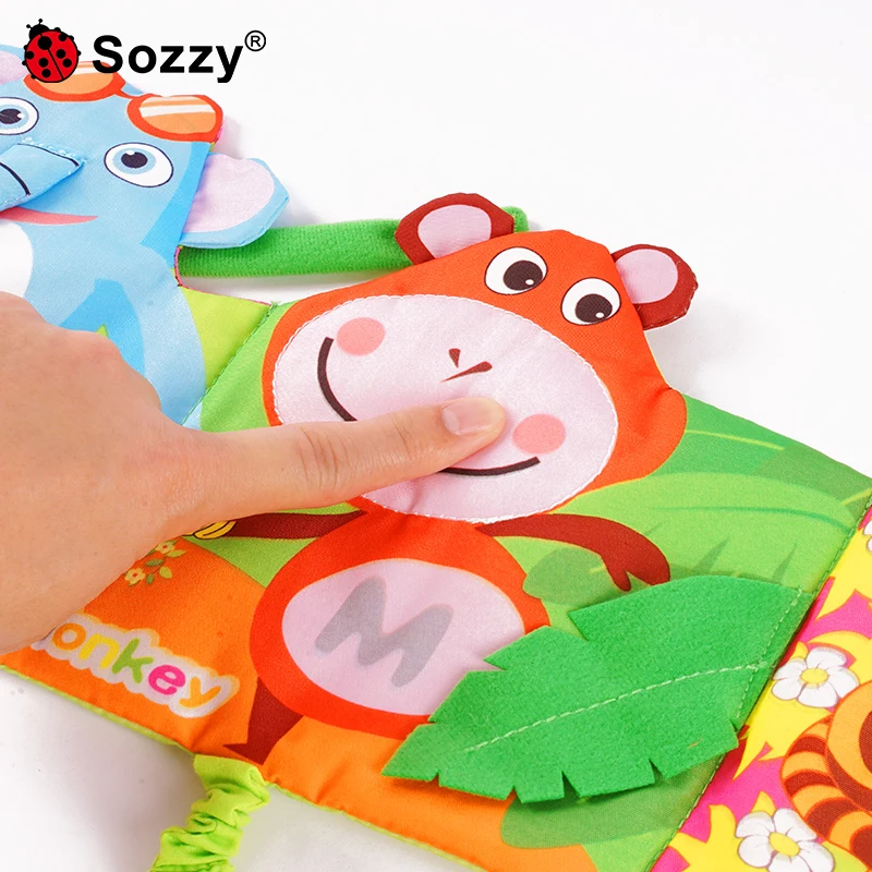 Sozzy cute newborn baby toy crinkle paper sound visual stimulate lion foldable crib hanging cloth book