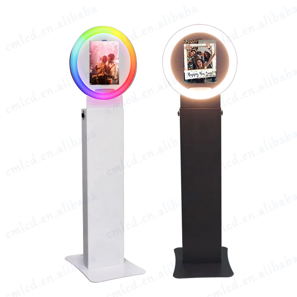 10.2/10.9/11/12.9 inch iPad self photo booth kiosk tilt head metal shell with remote control color changing ambient RGB light