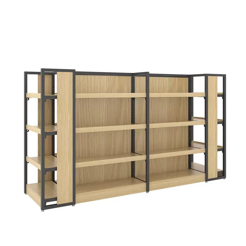 Supermarket Wooden Shelves Black Wood Shelf Gondola Store Equipment Display Counter For Retail Store