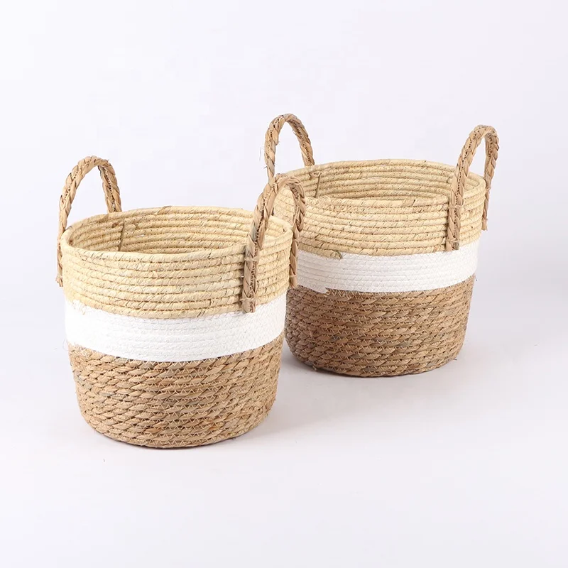 Nordic Style  Handmade Seagrass Basket Plant Flower Baskets Wholesale With Handle For Home Storage