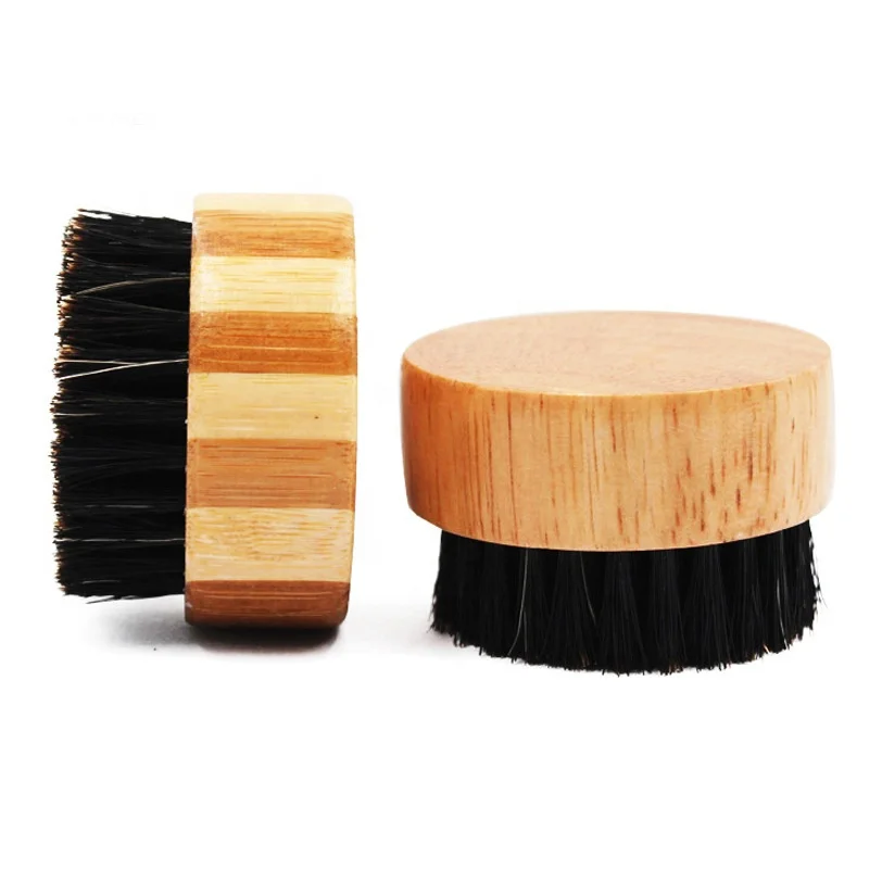Factory wholesale rubber wood material round shape pure boar bristle mini beard cleaning