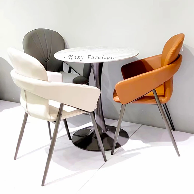 Luxury Leather Upholstered Soft Hotel Restaurant Grey Leather Dining Chair