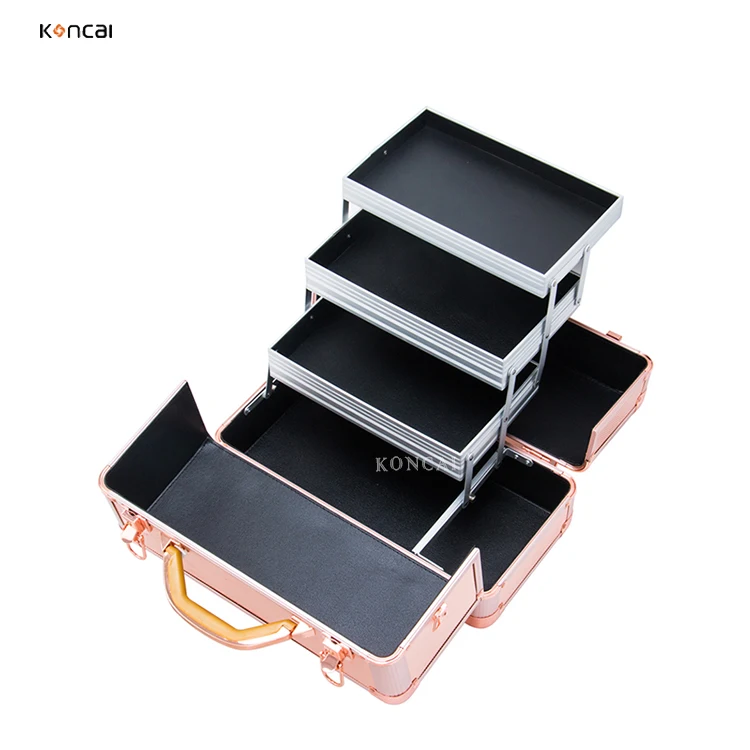 FAMA factory KONCAI Customized Fashion design high quality professional aluminum beauty box glitter makeup case travel portable beauty case