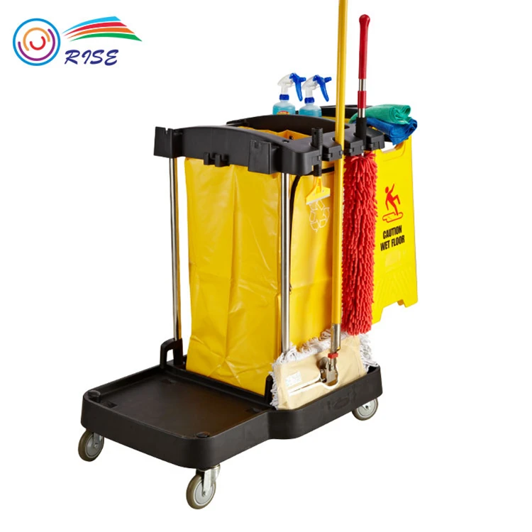 High Quality PP Compact Hotel Housekeeping Restaurant Cleaning Supplies Janitorial Cart Trolley