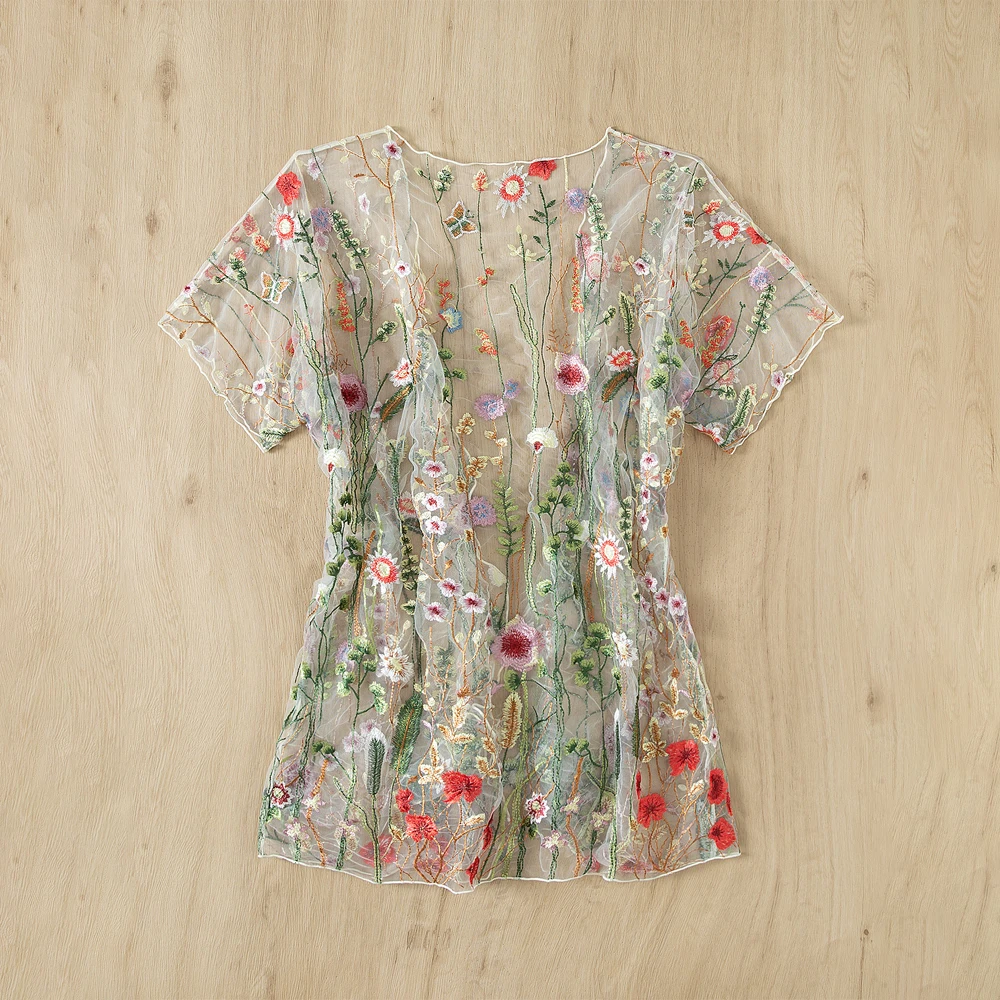 shiny French embroidery lace mesh European fashion transparent  floral evening  beach dress