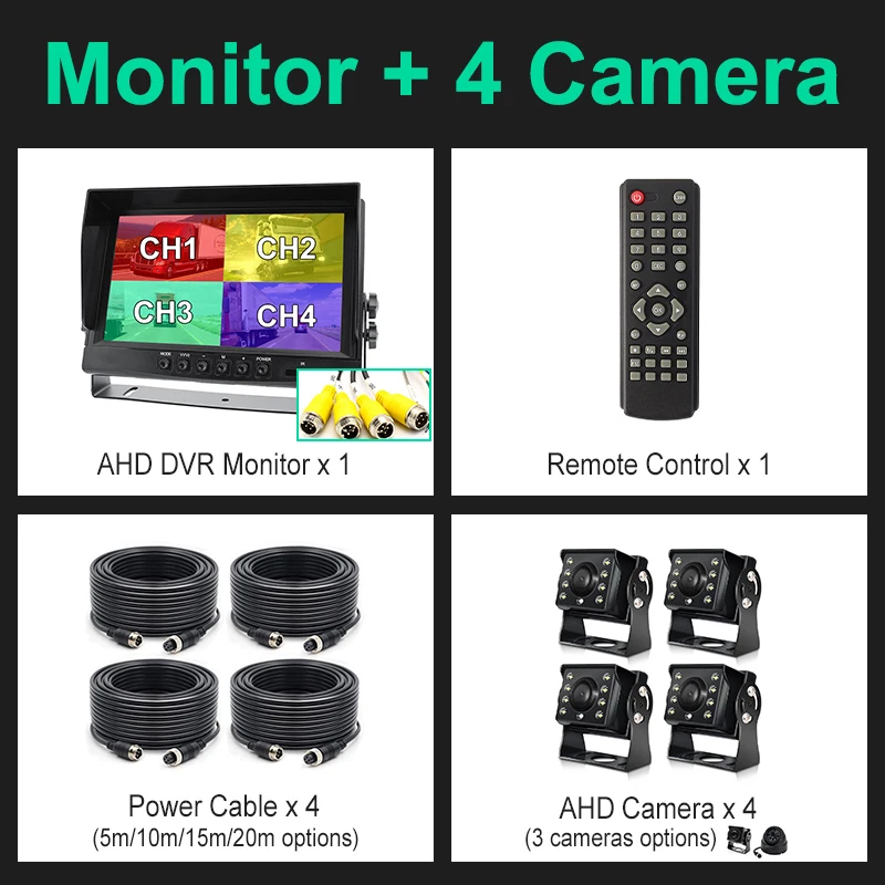  9 дюймов 1080P видео Запись DVR AHD ИК-камера заднего вида тележка для камеры cam автомобиля 4 CH IPS монитор Зонт поддержка SD
