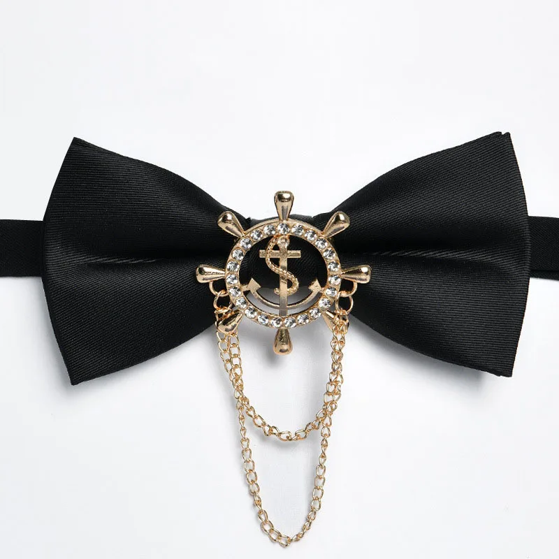 Personalized fashion business handmade black with diamonds solid color mens bow tie accessories