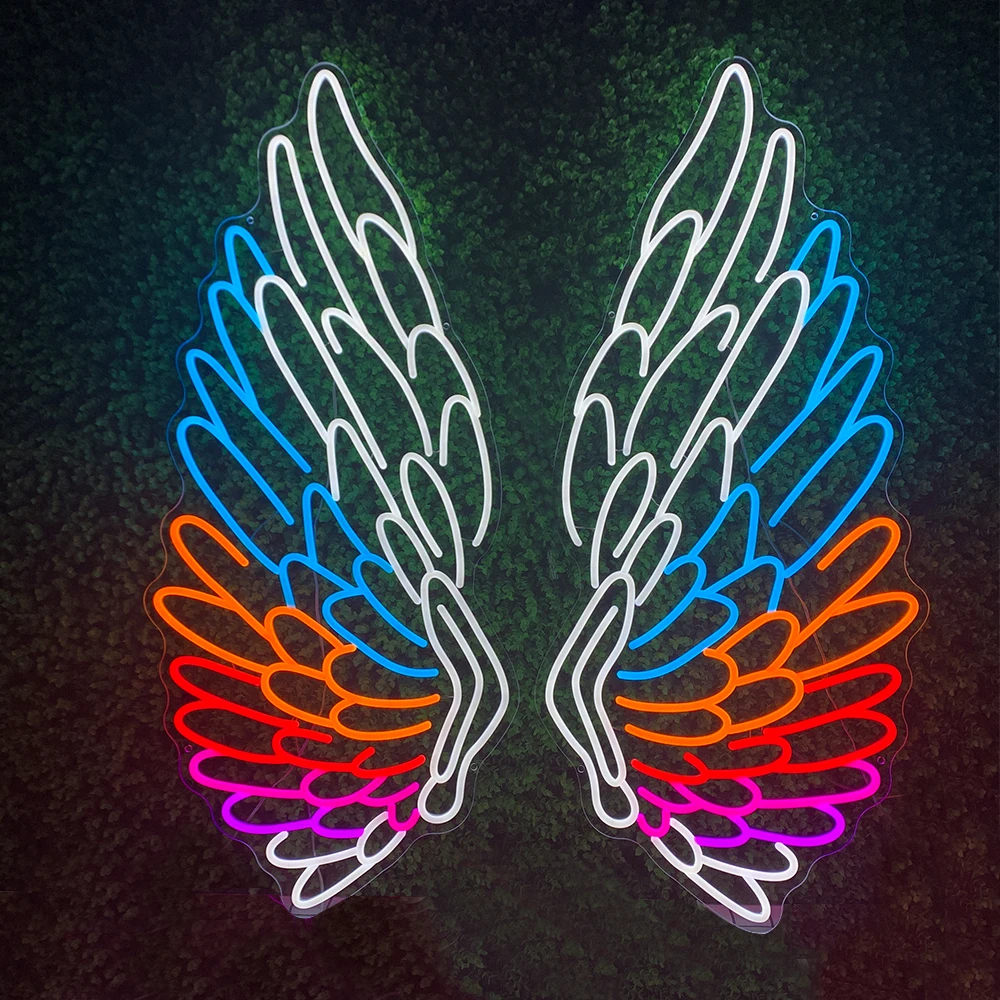 Manufacturer  Custom Decorative Lighting Letter  Acrylic Wedding  neon wall sign Silicon angel wings neon sign