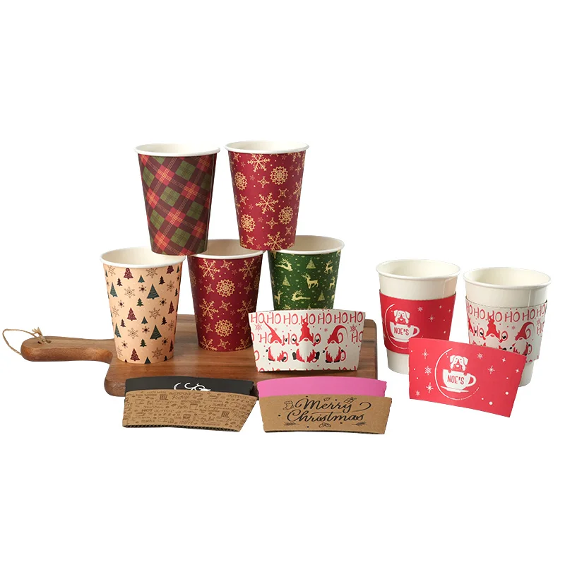 Disposable Biodegradable New Design Christmas Style Coffee Cups for Hot Drink Single Double Wall Paper Cups