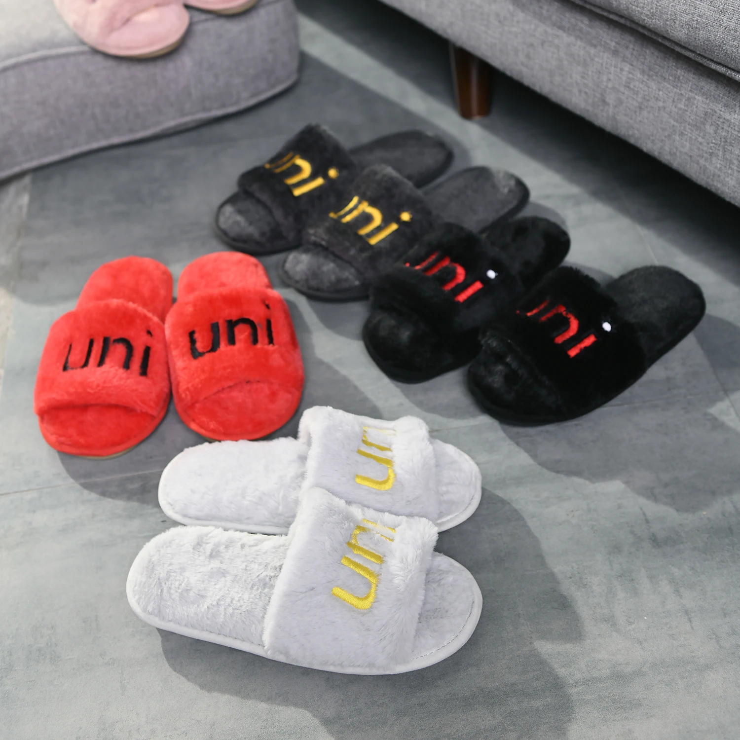 Moyo  Beauty Comfort Warm cotton Home Slides Increased Pure Color Peep-toe fluffy Slippers For Women Winter  Slippers  For Women