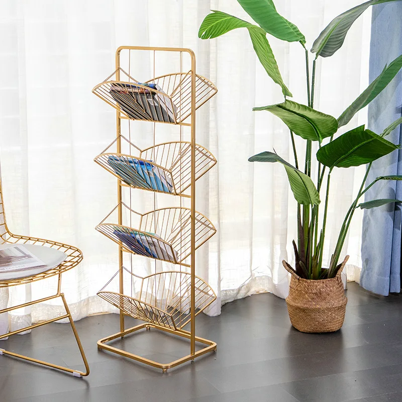 INS Nordic Iron Folding Bookshelf Living Room Study Simple Storage Rack Office Newspaper Magazine Storage Rack