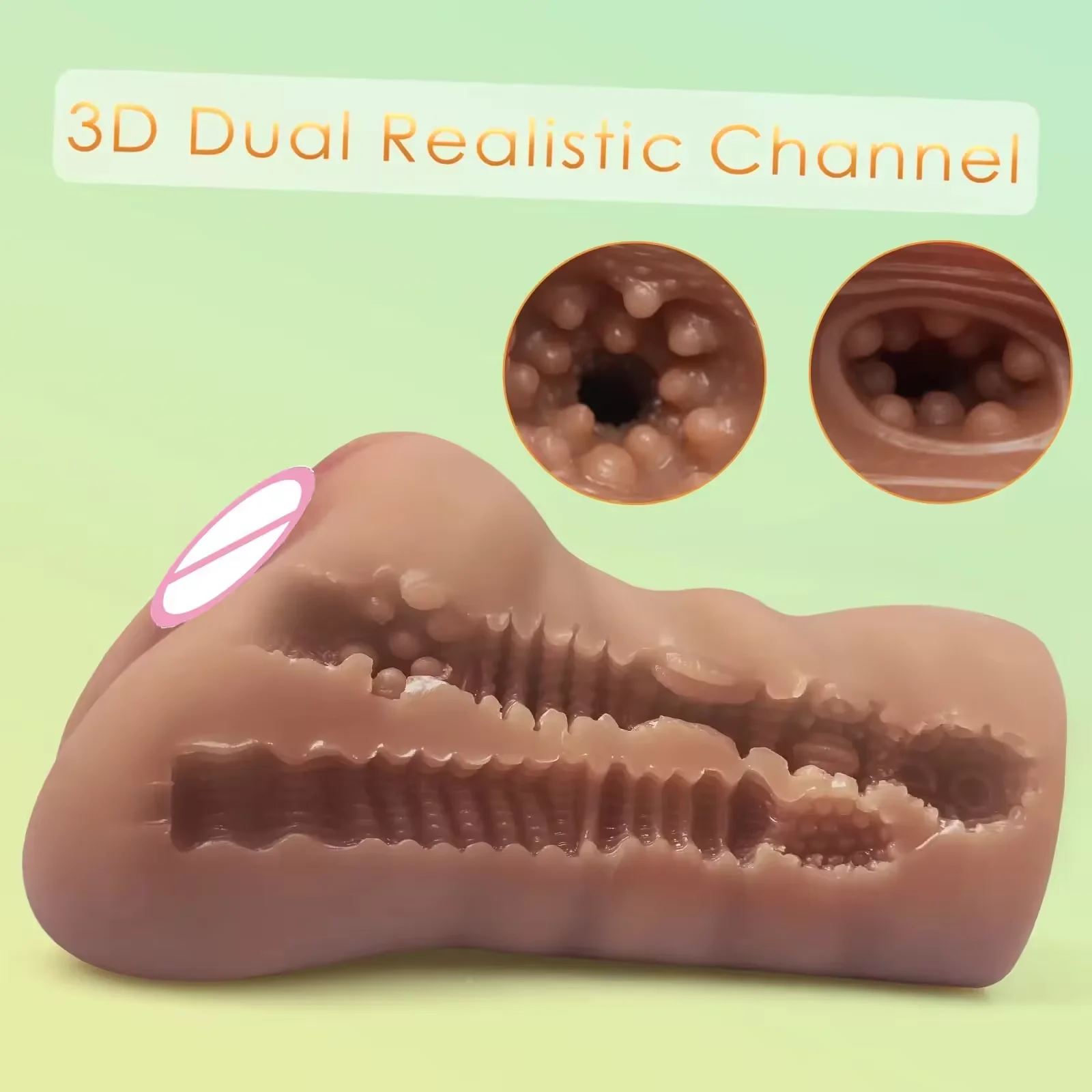 Chinese Factories Sell Male Masturbator Textured Vagina Tight Anus Pocket Pussy Two Separate Realistic 3D Channel Sex Toy Adult