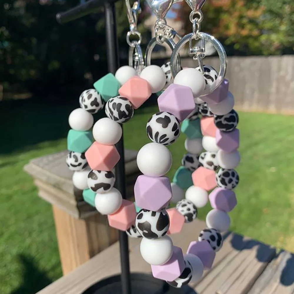 Custom Jewelry Making DIY Keychain Handmade Products Pen Beaded Round Flower Printed Silicone Beads 15mm