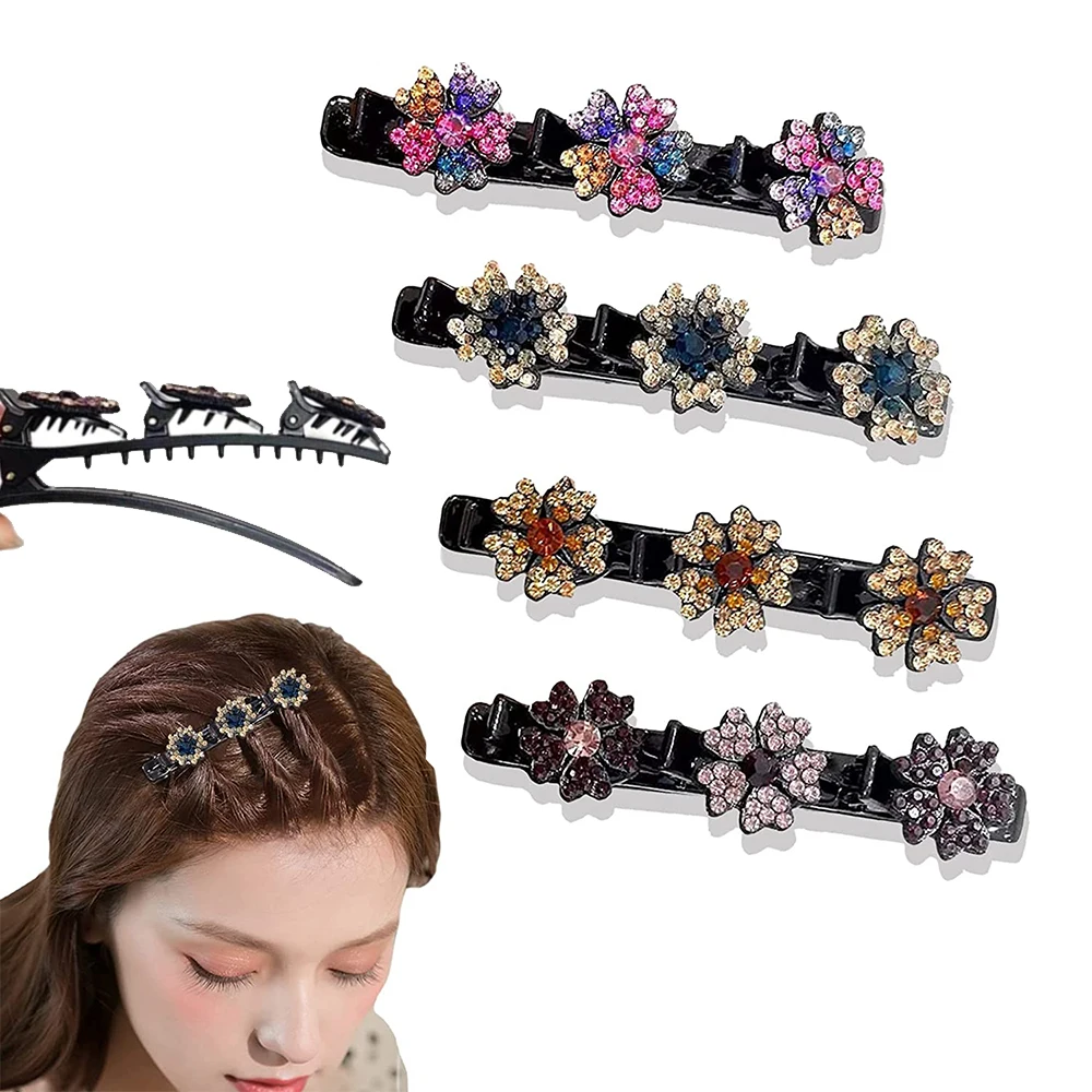 Clip with Double Layer Braided Hair Clips Sparkling Rhinestone Hair Twister Hairpin Accessories for Women Girls Hair Styling