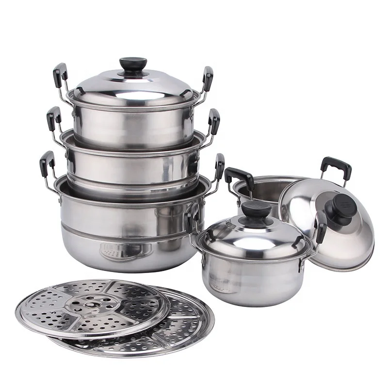 12PCS Stainless Steel American Style Tall Pot Set Cooking Steamer Pots Cookware Sets Stainless High Quality Cooking Pots Set