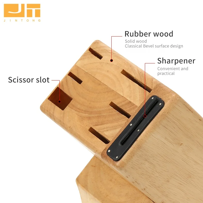 Universal Kitchen Knife Holder Rubber Wood 6 Slots Knife Storage Organizer Block