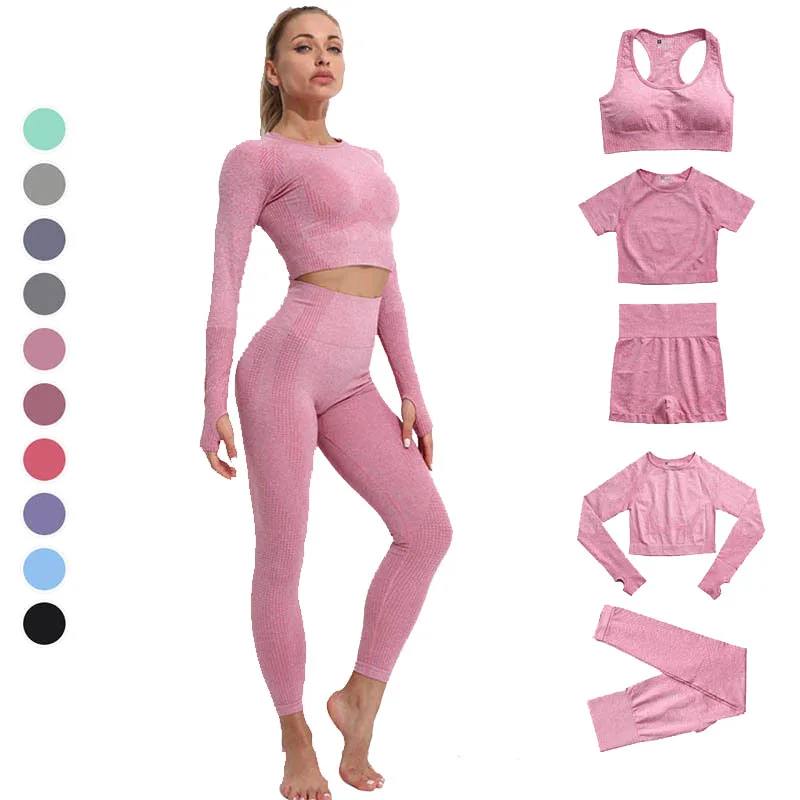 Оптовая продажа для занятий йогой и фитнесом 5 шт. бесшовные леггинсы с высокой талией, леггинсы, костюм из 5 предметов для женщин фитнес