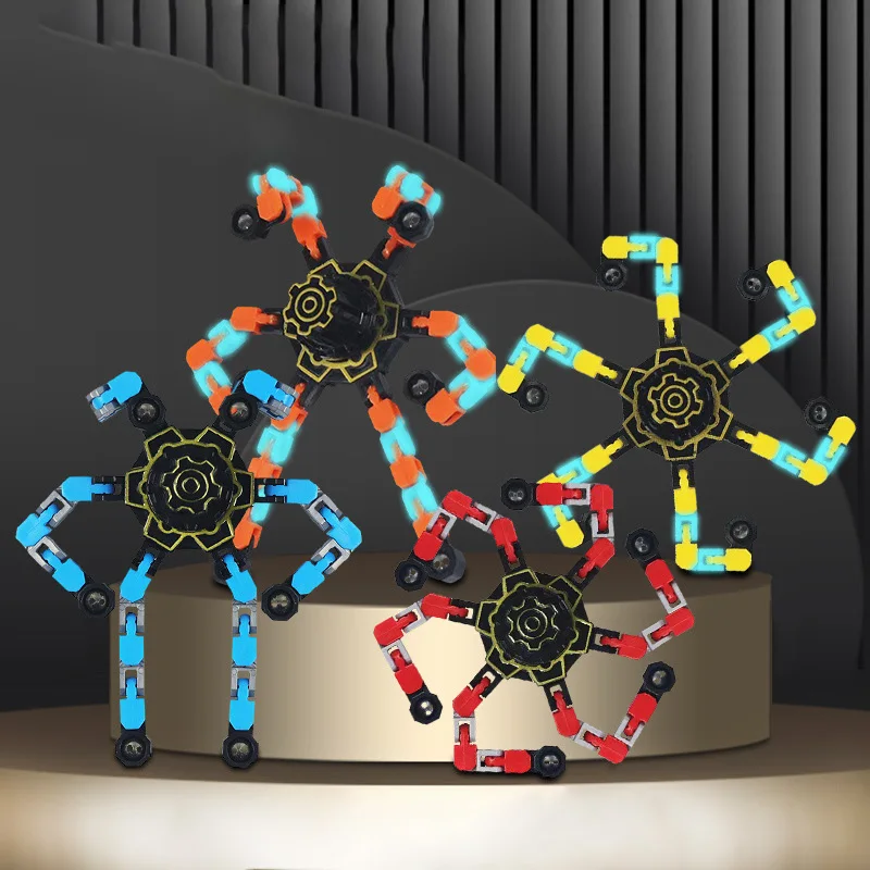 Hot Sale Glow in the Dark Fingertip Mechanical Gyro Chain Deformation Robot Gyro Toy Fingertip Spinner Transformable Fidget Toy