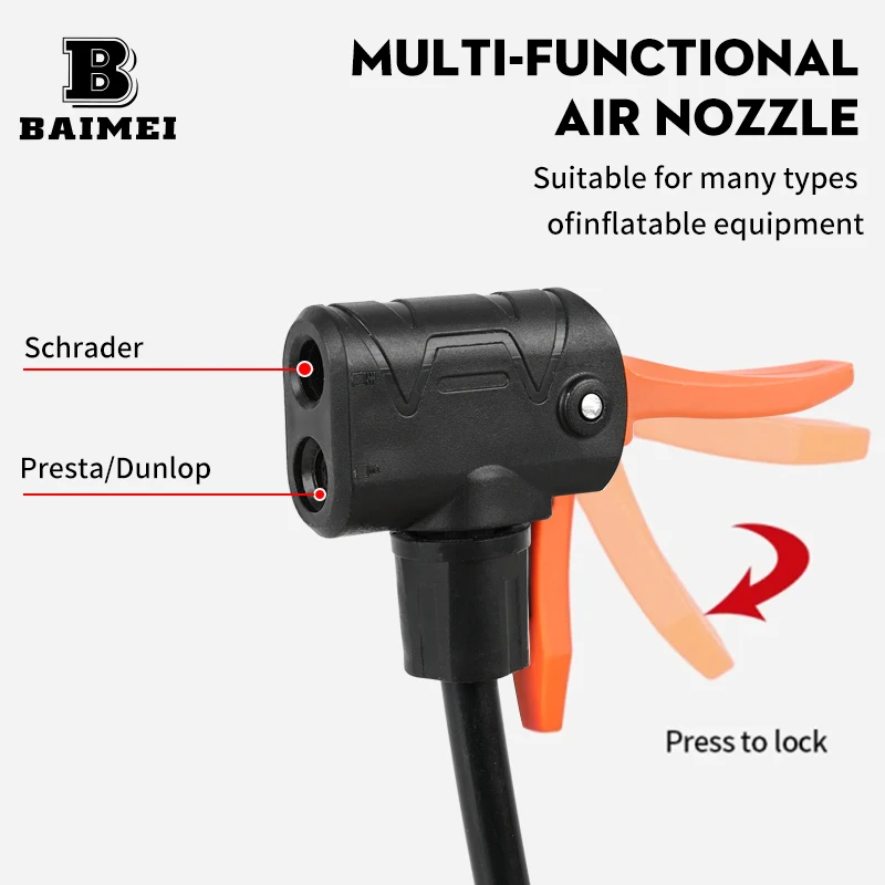 Bicycle ball floor pump with retractable base and pressure gauge for French and American bicycle pump valves