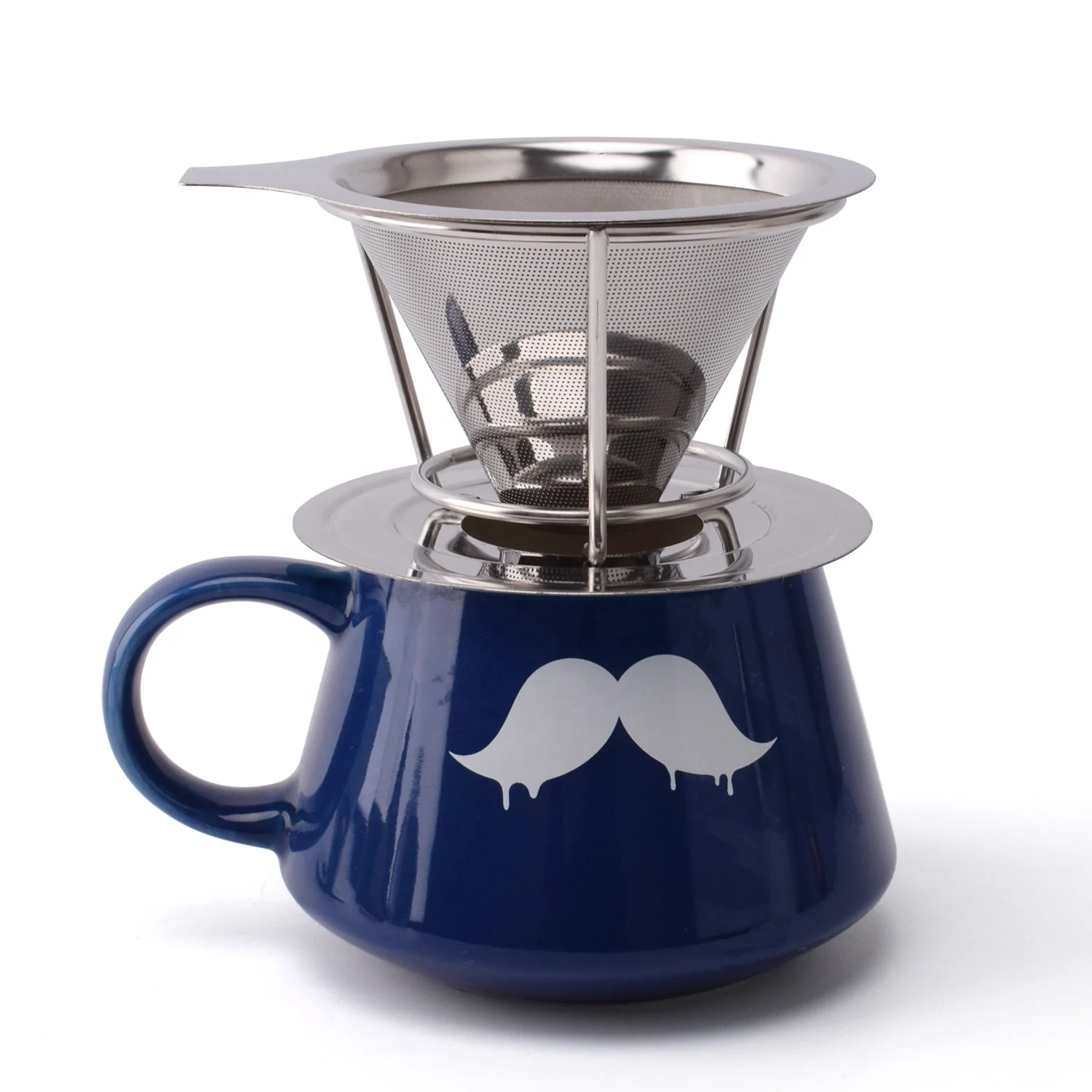 Pour-Over Coffee Filter Cone Wide Metal Base Reusable Stainless Steel Coffee Dripper