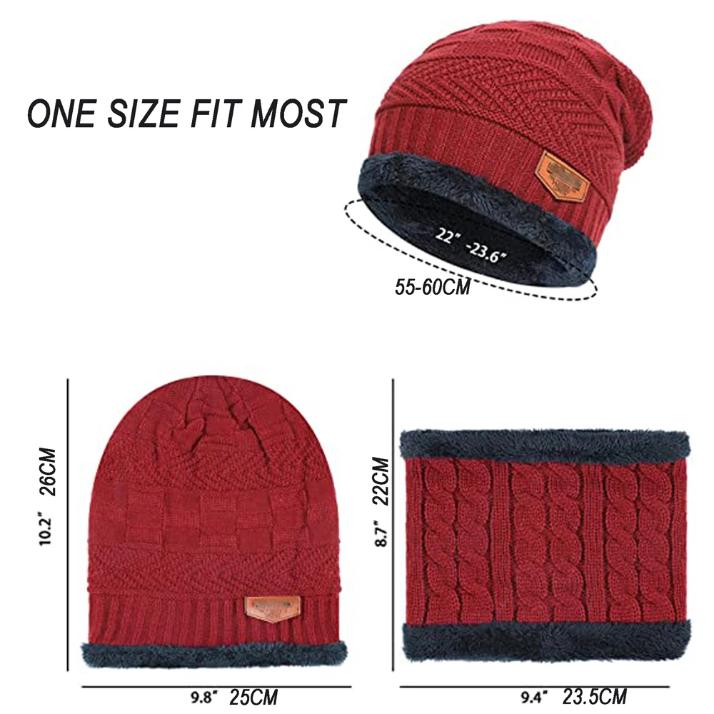 Custom Logo Mens Womens Winter Beanie Hat Scarf Set Warm Knit Hat Thick Fleece Lined Winter Cap Warmer Neck for Outdoor Sports