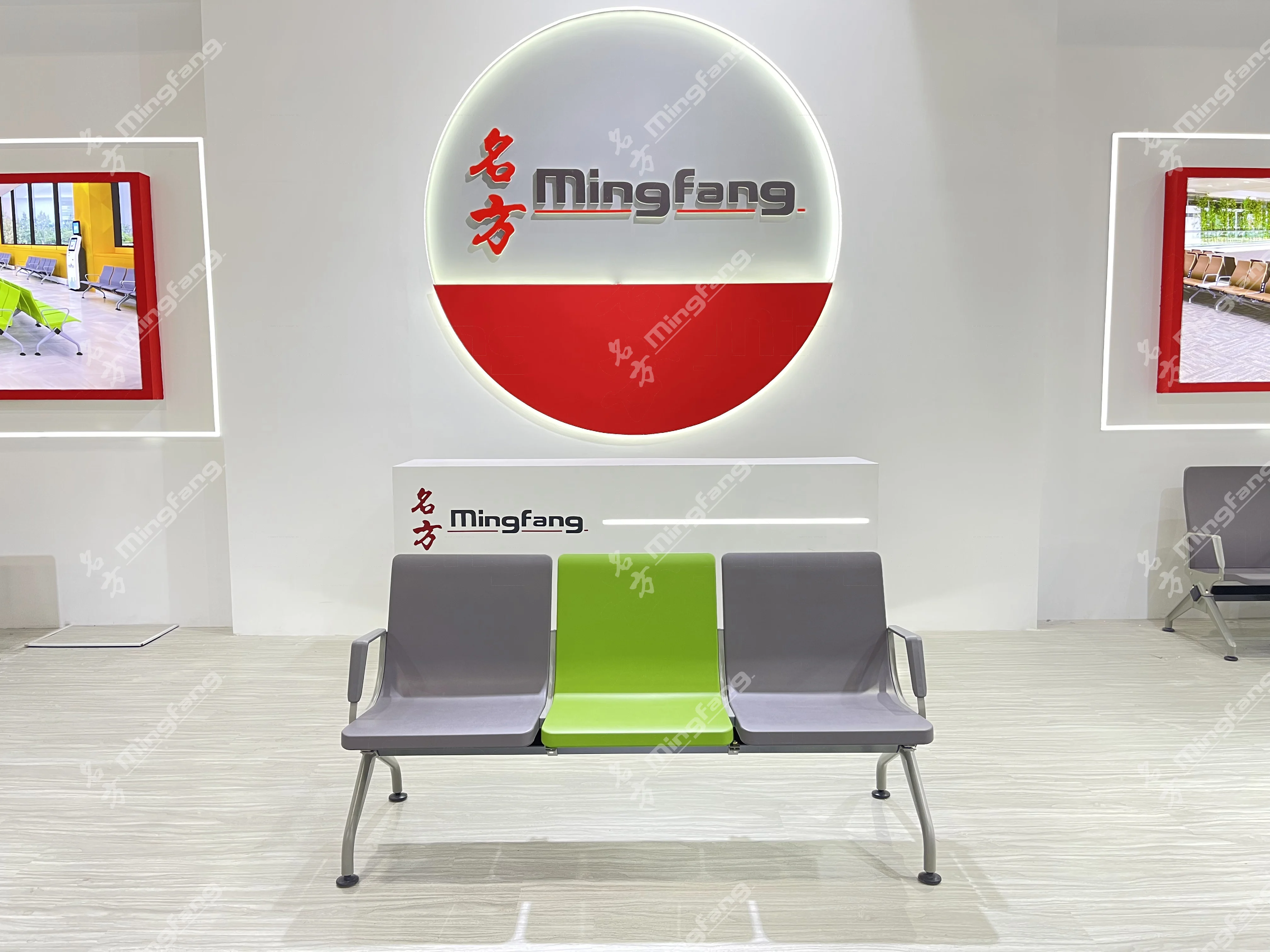 Mingfang 3 Seater PU Airport Chair for Waiting Area Salon Reception Chair Waiting Bench Beauty