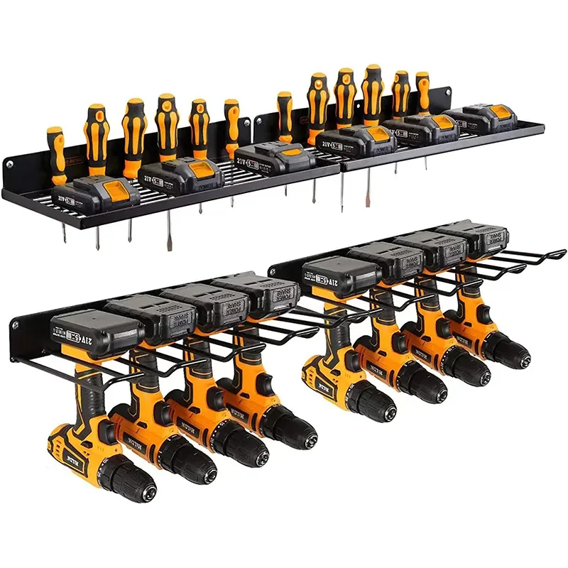Metal Heavy Power Tool Organizer Single Layer Wall Mount Tool Rack with Drill Holder Garden Tool Wall Organizer