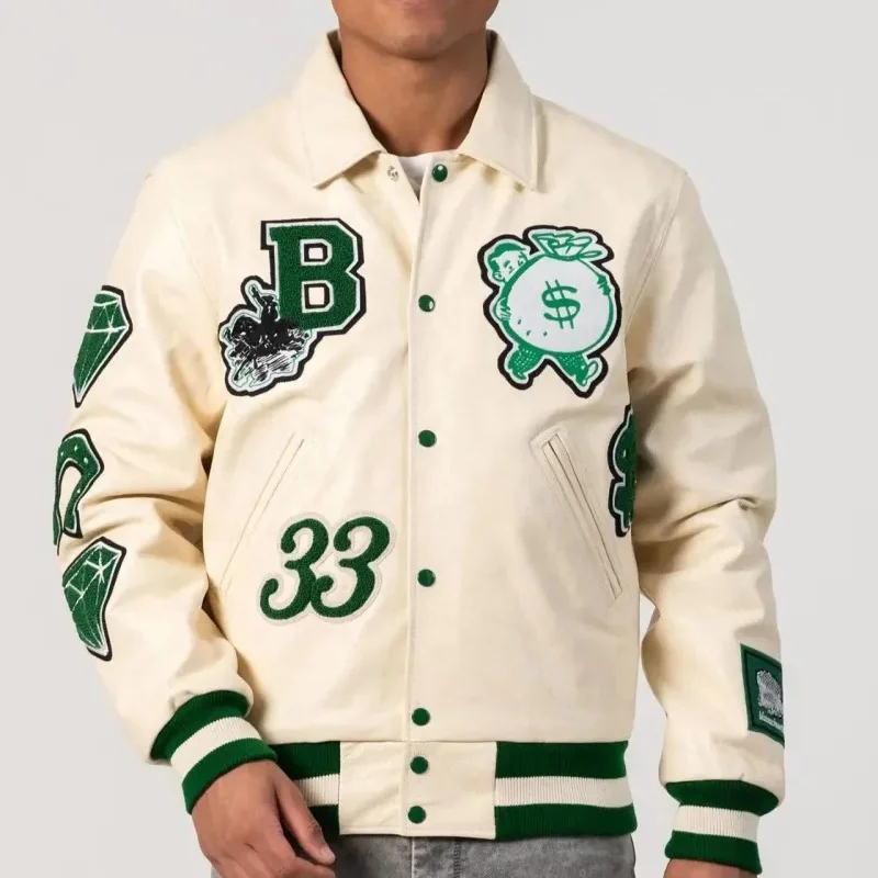 Custom Size Logo Letterman Jacket Mens Fleece Casual Patchwork Cropped Baseball Varsity Jackets