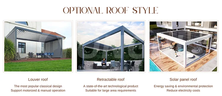 Contemporary outdoor bioclimatique balcony louvered roof aluminum pergola with motorized retractable blades