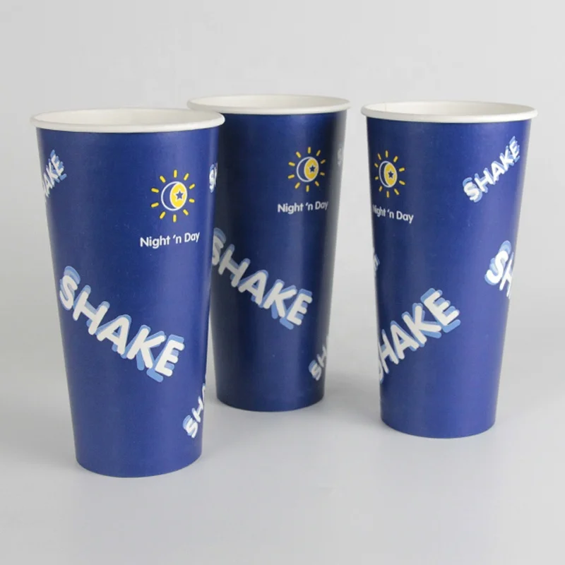 Blue Color Disposable Single Wall Paper Cup With Matching Lid for Cold Beverage Juice Beverage by PLA or PE Lined