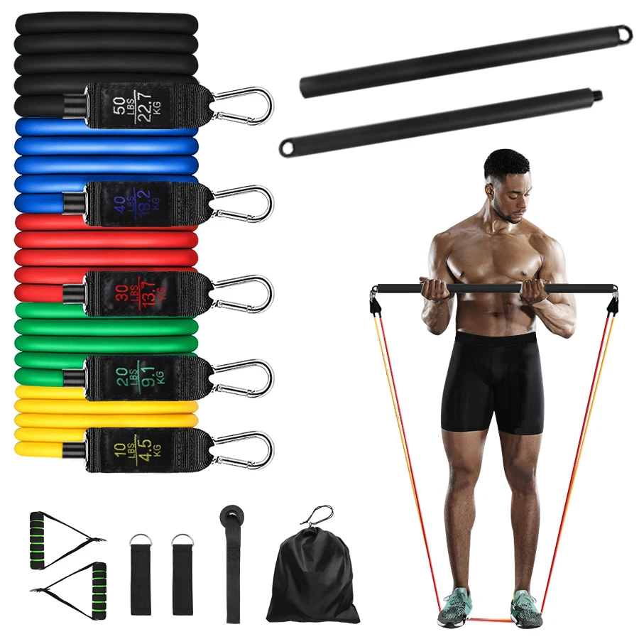 High Quality Gym  Exercise Workout Fitness Kits 11Pcs Latex Resistance Band Bands Set