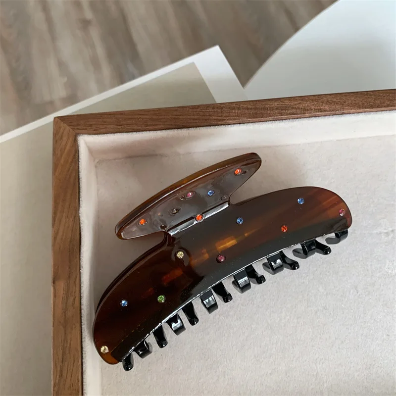 Korean Color Diamond Full Diamond Acetic Acid Grab Artistic Retro Style Full Diamond Shark Grab Hair Clip Hair Accessory Women