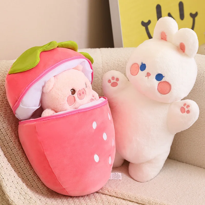 Cartoon Fruit Shape Pillow Strawberry Rabbit Morphed Stuffed Toys Bunny Pillow Girl Birthday Gift