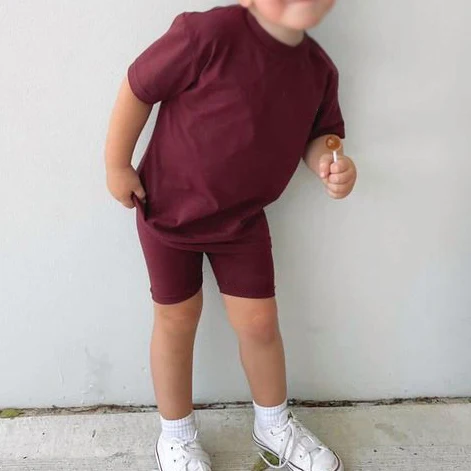 Baby Clothes Set Kids Regular Fit T Shirt Basic Plus Size Biker Shorts Knitted Two Piece Lounge Set Kid Blank Jogger Suit Street