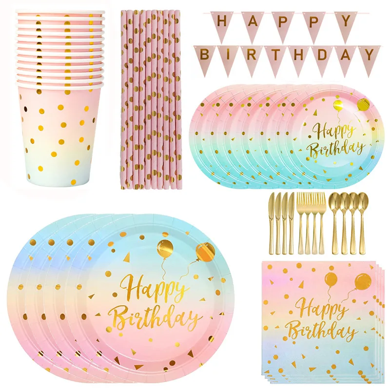 Happy Birthday Party Supplies Birthday Decorations Kids Birthday Party supplies Sets Paper Plates Disposable Dinnerware Sets