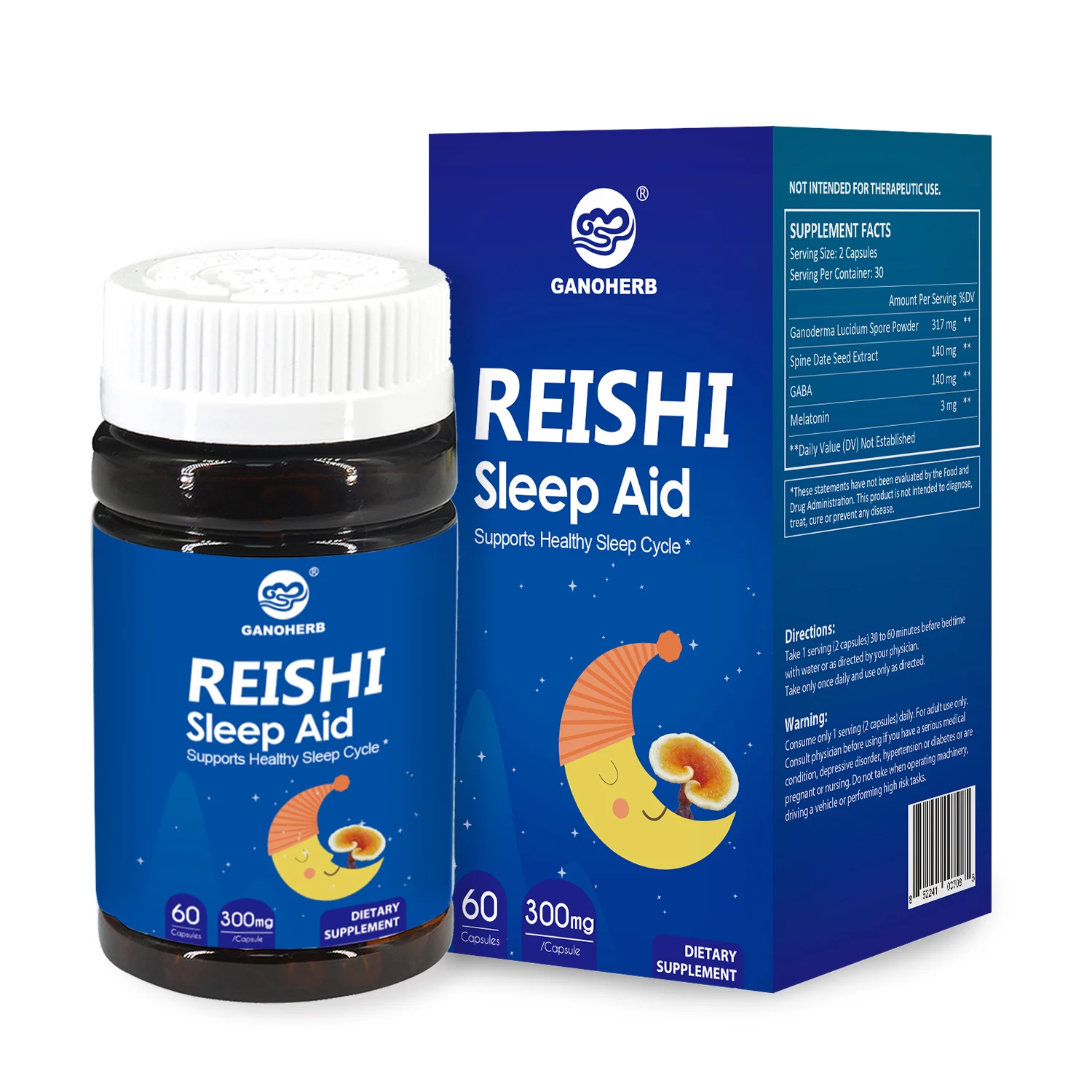 Оптовая продажа Органическая травяная добавка для сна Ganoherb Ganoderma Reishi капсула с экстрактом Габа
