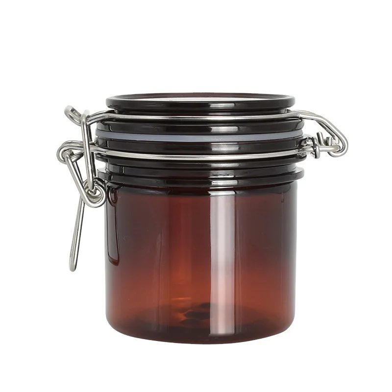 plastic matte black clear brown round pet smell proof air tight cosmetic containers spice stash jar with hinged lid for cookie