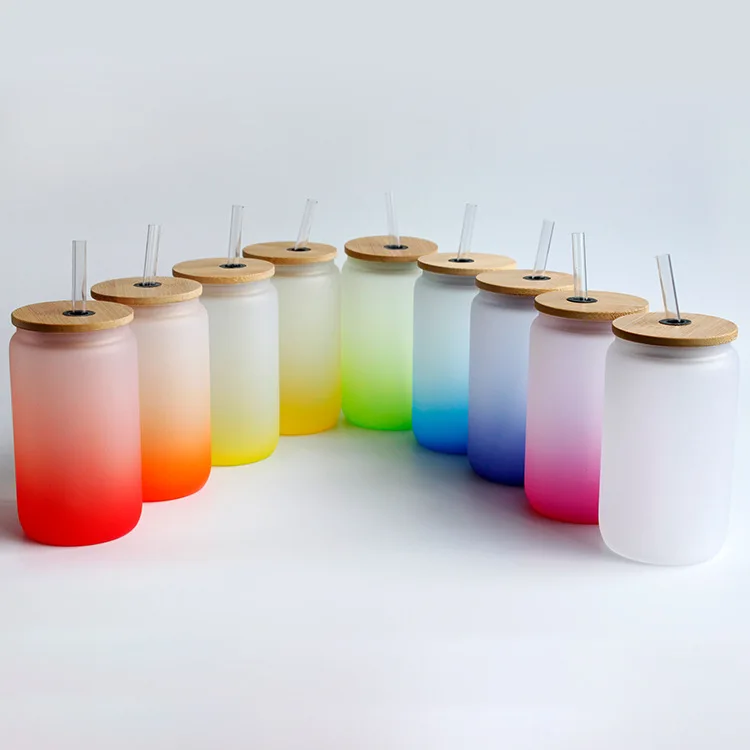 12oz Heat Press Creative Juice Drinking Beer Mug Bamboo Lid Straw Transparent Sublimation Glass Tumbler