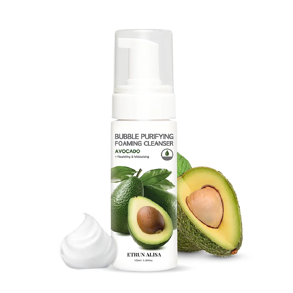 Natural Vegan Avocado Acne Bubble Face Wash Hydrating Gengle Low pH Cleanser for Sensitive Skin