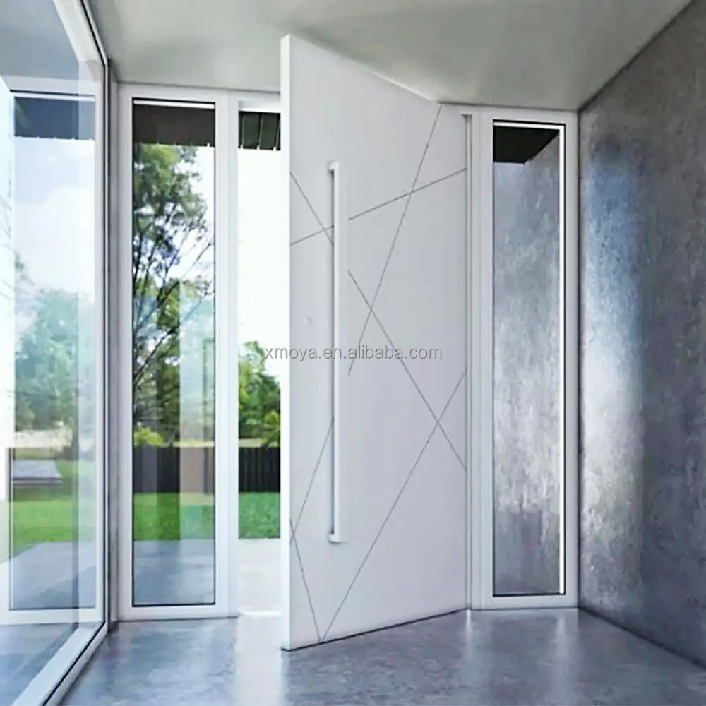 Apartment exterior metal pivot door design Villa front main entrance steel door latest fashion personalized white flat door