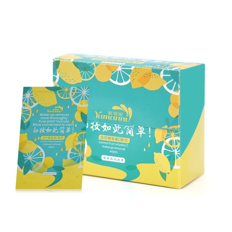 Private label Lemon fruit vitamin C ultra soft makeup remove  pad wipes  for Eye and Mouth Cleaning