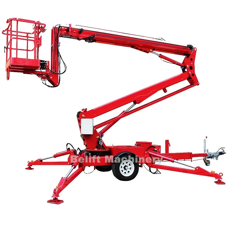 10m 12m Towable Trailer Hydraulic Telescopic Spider Lifts Boom Lifting Articulated Crane Lift With Rotation Basket