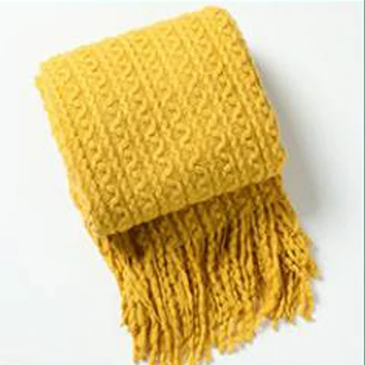Summer light weight solaron blankets acrylic knitted throw blanket tassel big knit blanket of sofa bed