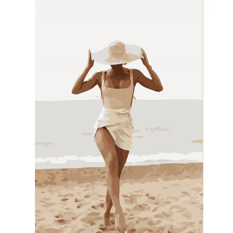 Beautiful Woman Painting by Numbers Kit, Seaside Beach Paint by Numbers with Acrylic Oil Painting for Beginners